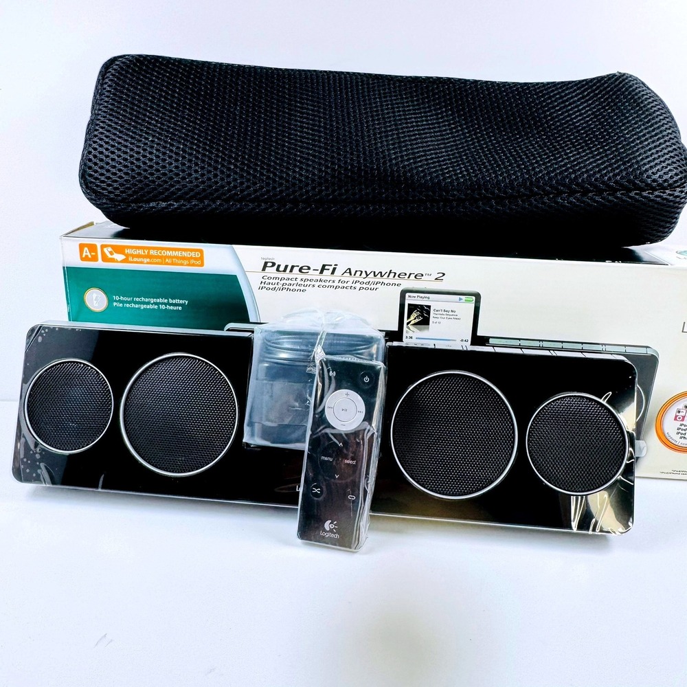 Logitech Pure-Fi Anywhere 2 Portable Speaker for iPod iPhone Black w/ Case NIB
